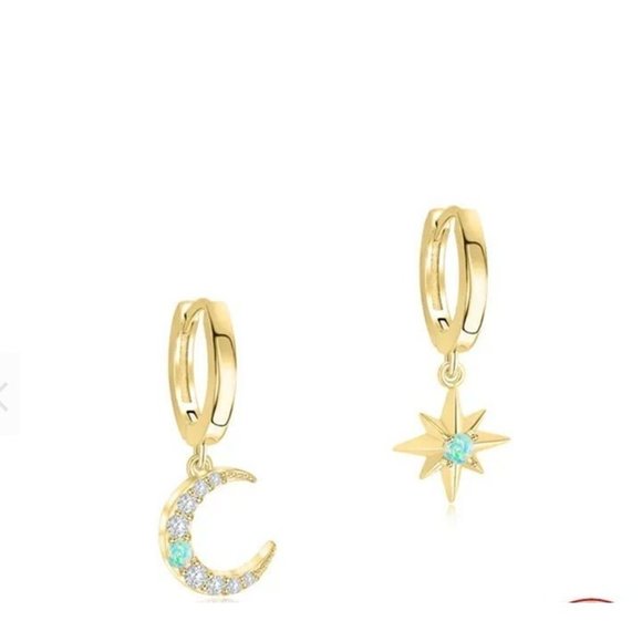 Opal Stud Earrings North Star gold studs dainty opal earrings October Birthstone - Picture 6 of 11